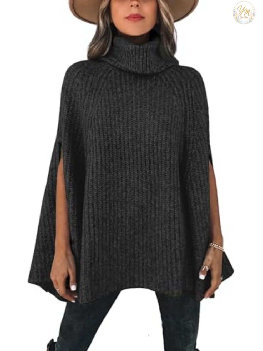 KIRUNDO Womens Turtleneck Poncho Sweater Chunky Knit Cape Pullover